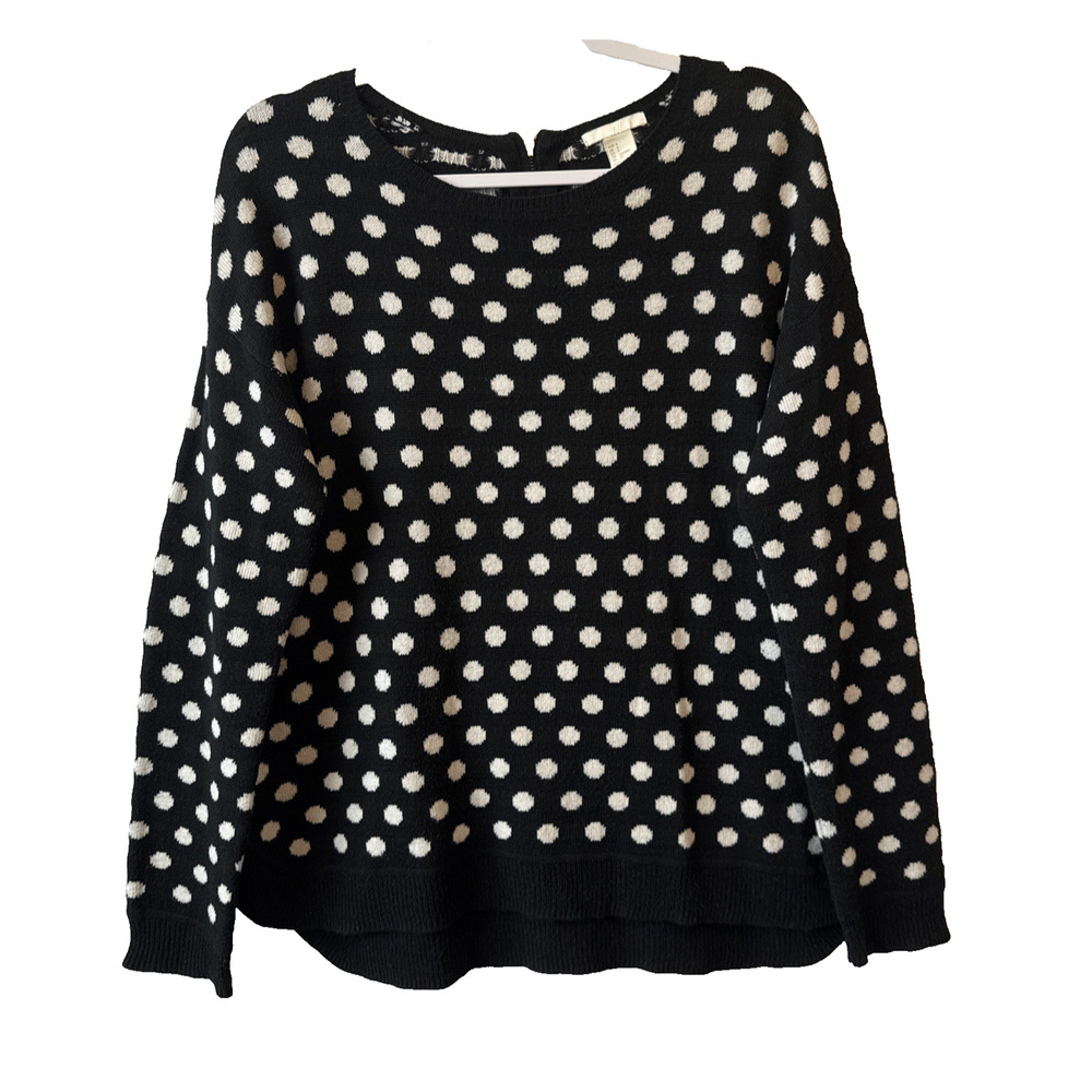 H&M Womens S Sweater Boho Chic Polka Dot 1/4 Zip‎ Back Wool Blend Sweater Preppy